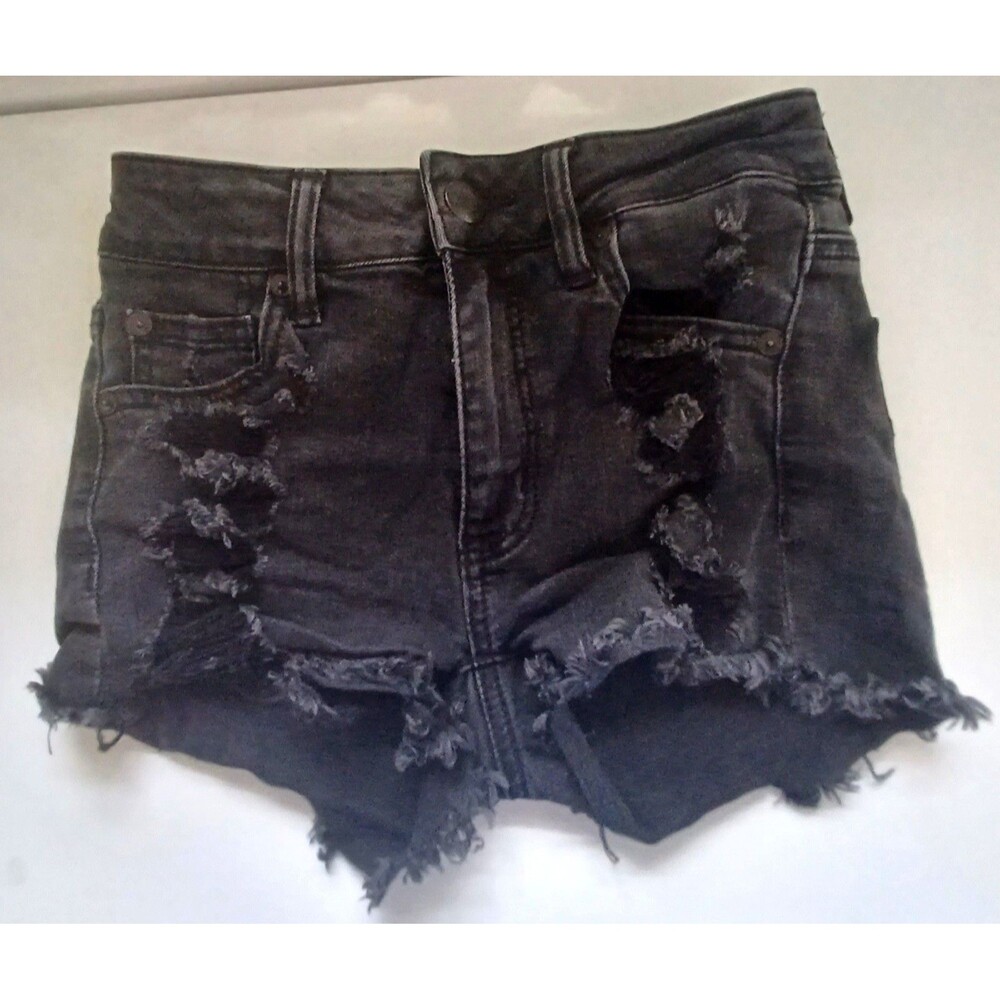 American Eagle Denim Shorts Jorts Sz‎ 0 High Rise Shortie Distressed Thrashed